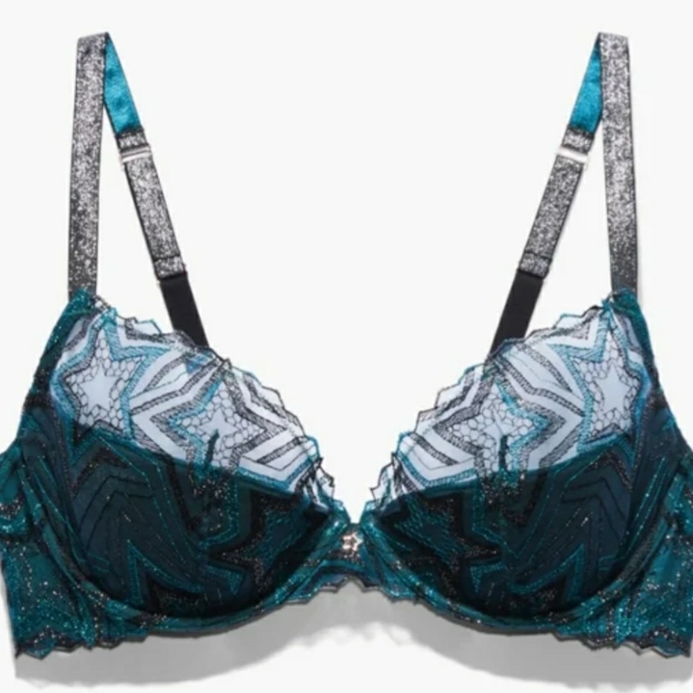 Savage X Fenty Green and Black Lace Bra with Underwire Support